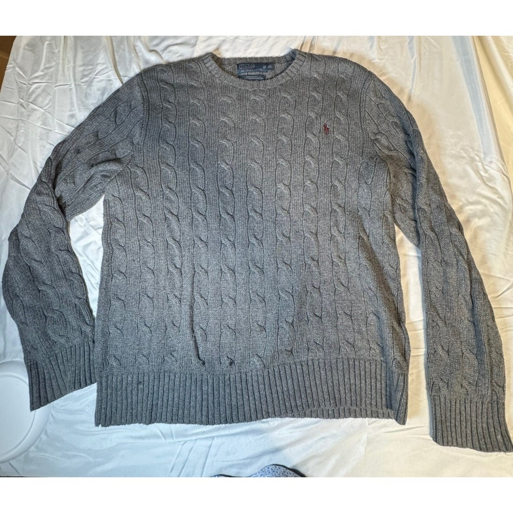Mens Polo Ralph Lauren‎ cable-knit cotton sweater Grey Size XL